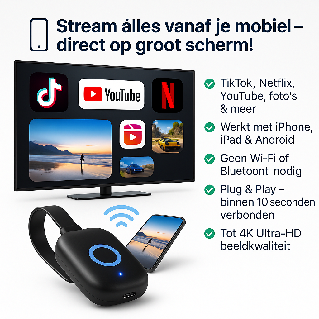 StreamCast™ – Draadloze HDMI-adapter voor telefoon, tablet & laptop