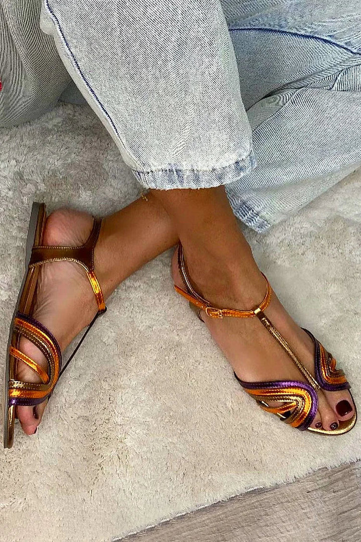 Viviana Mediterranean colour-block sandals worn