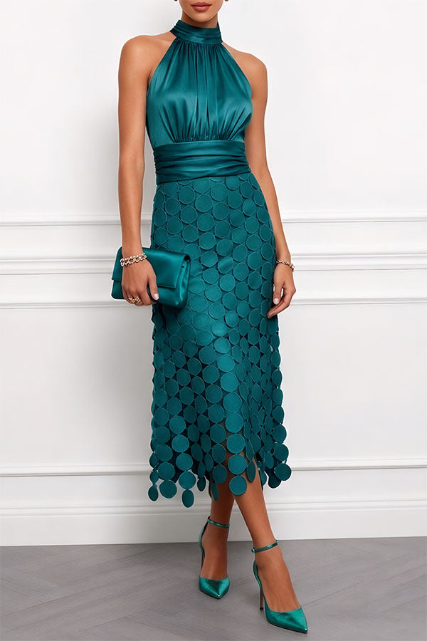 Cordelia halter midi dress in dark green