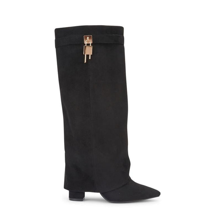 SARAH | Fold-Over Buckle Long Heeled Boots.