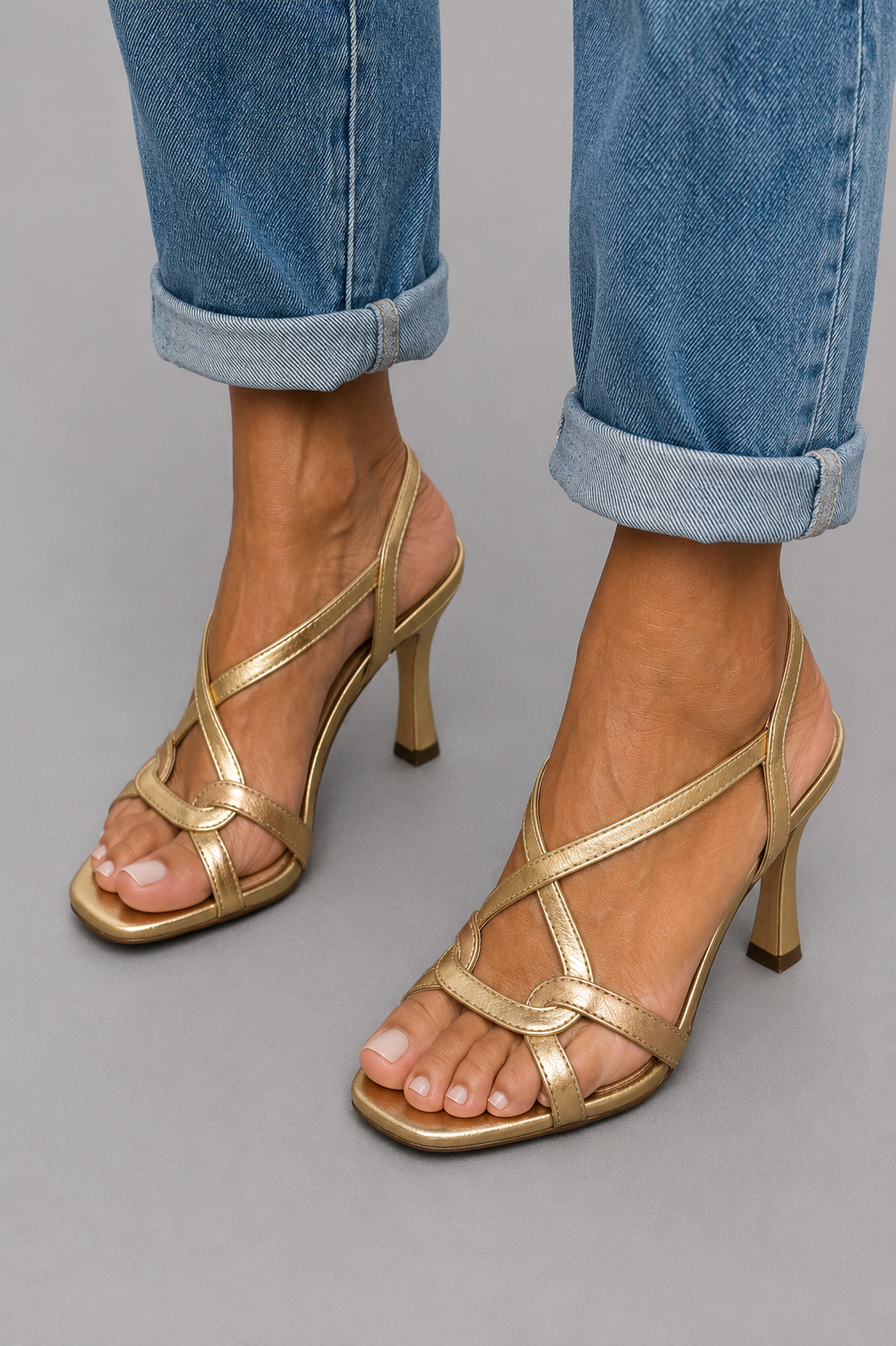 Elisabetta gold crisscross strap sandals
