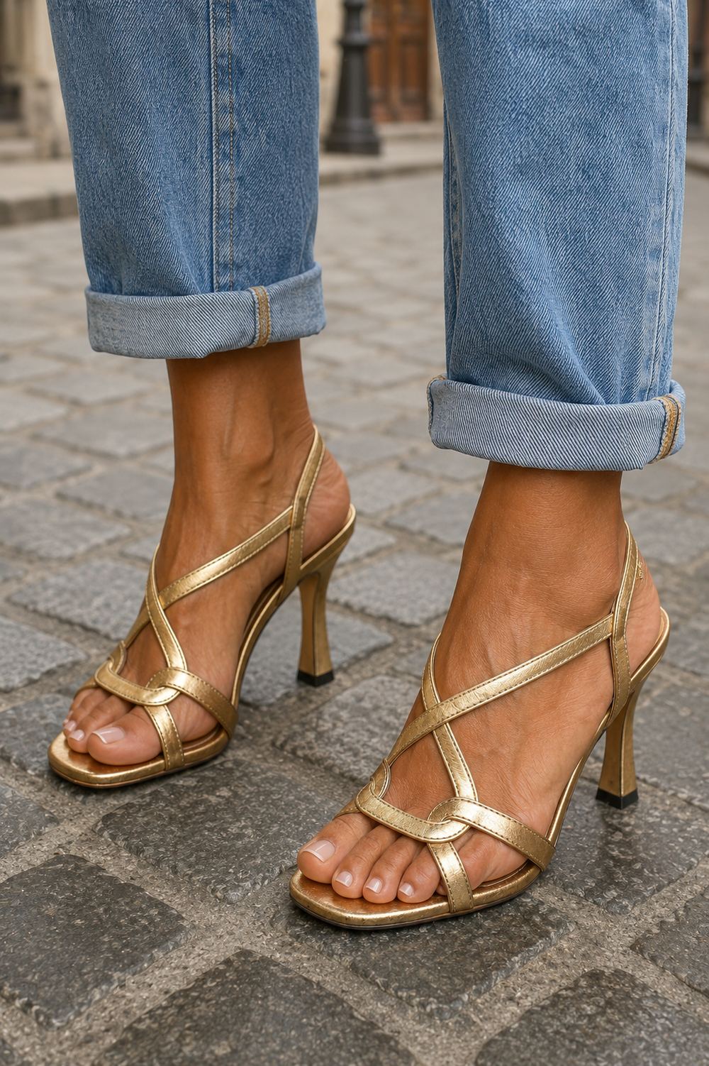 Elisabetta gold crisscross strap sandals