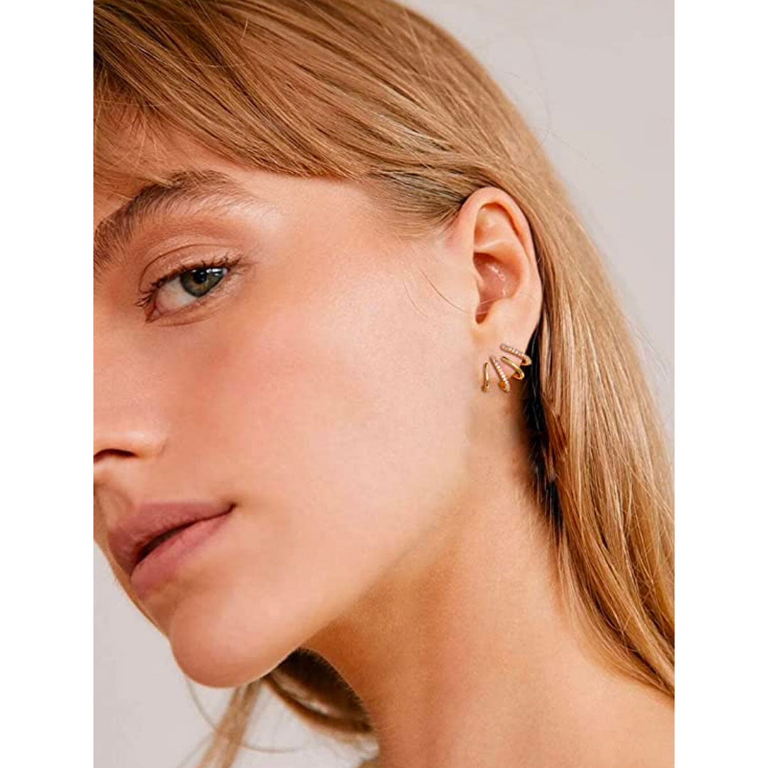 Victoria | Elegant Gold Multi-band Sparkling Earrings