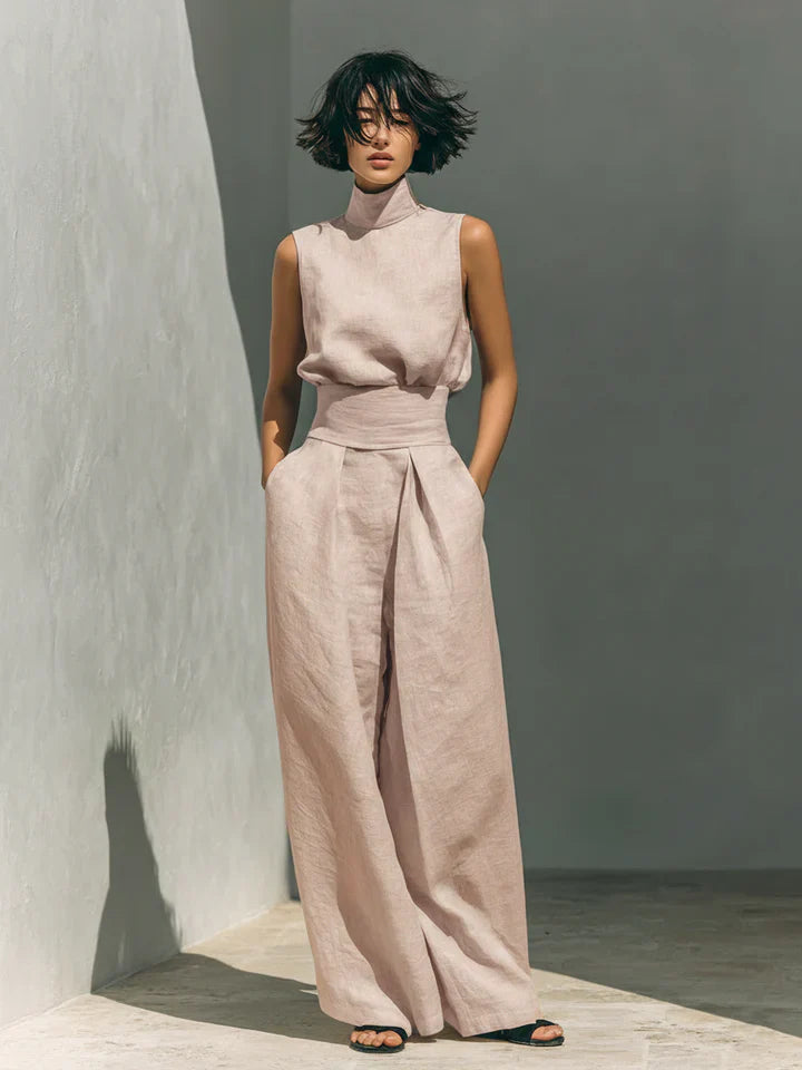 Flor™ | Minimalist Sleeveless Blouse and Wide-Leg Pants Set in Cotton and Linen for Women