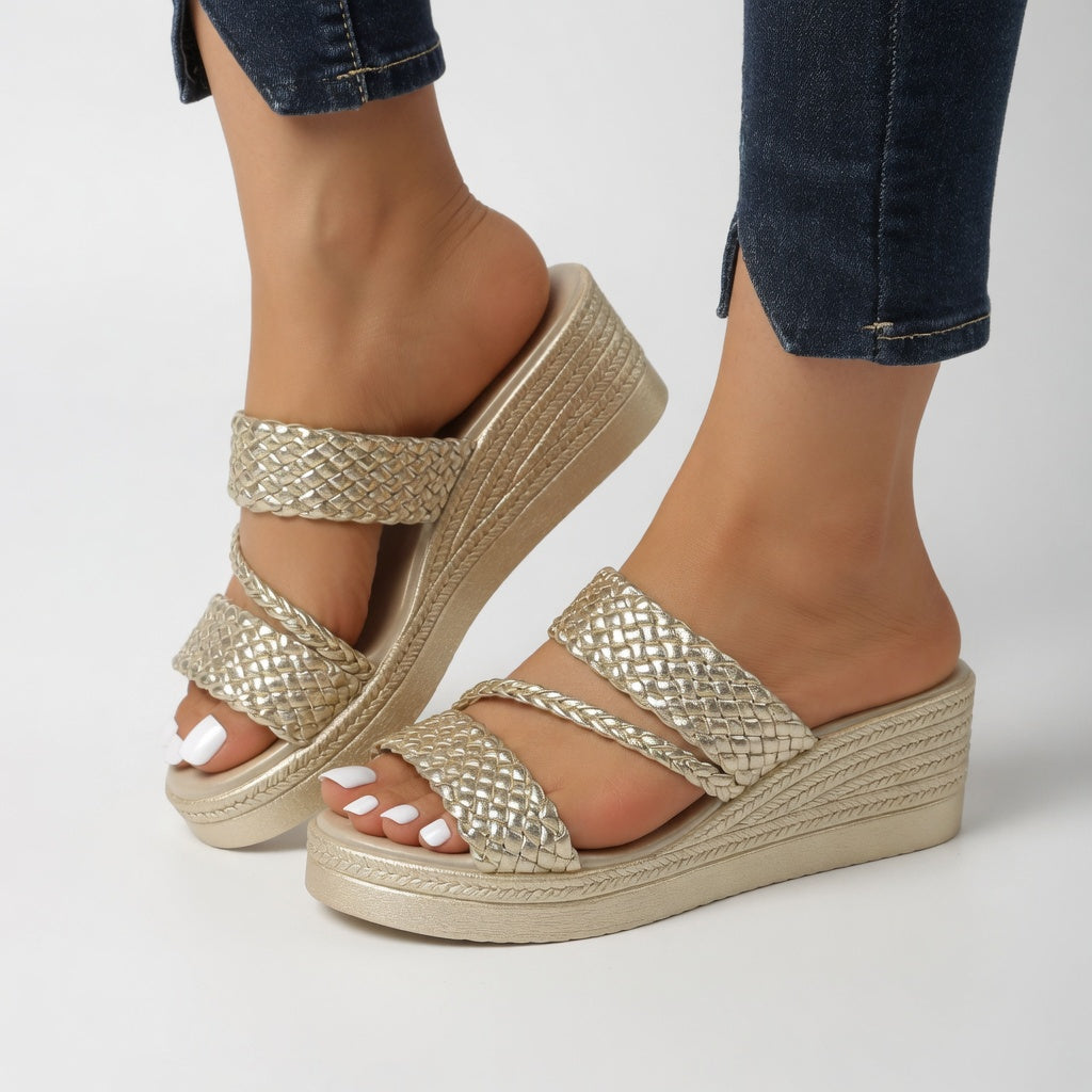 Aveline | Woven Wedge Mules