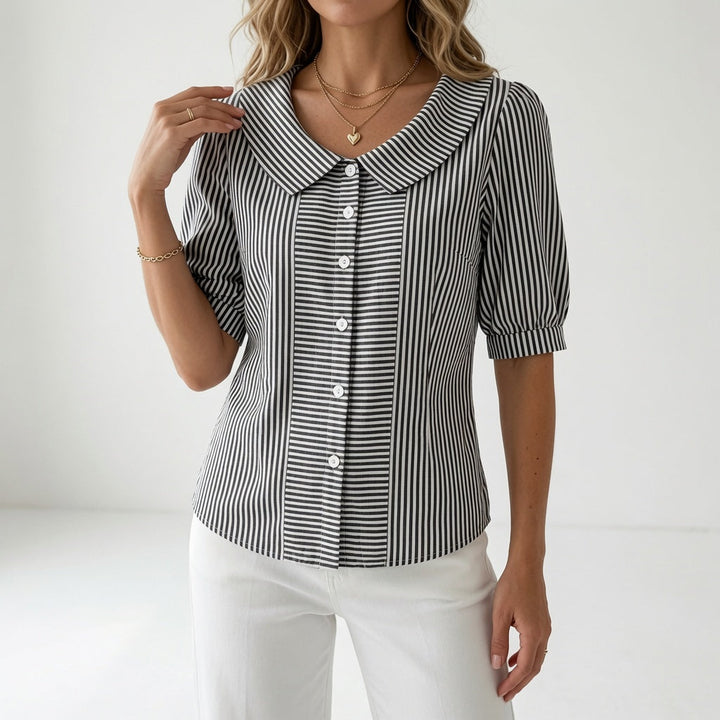 Zelie™ | Elegant Striped Puff Sleeve Blouse