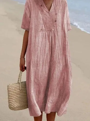 Sandra | Casual linen-textured dress with a V-neck