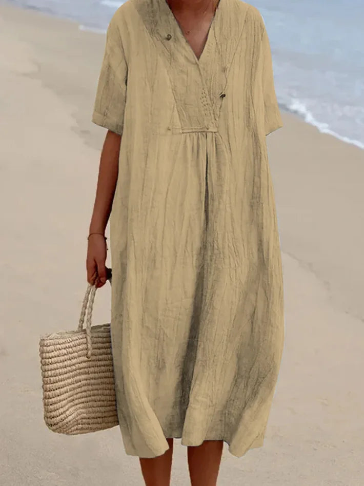Sandra | Casual linen-textured dress with a V-neck