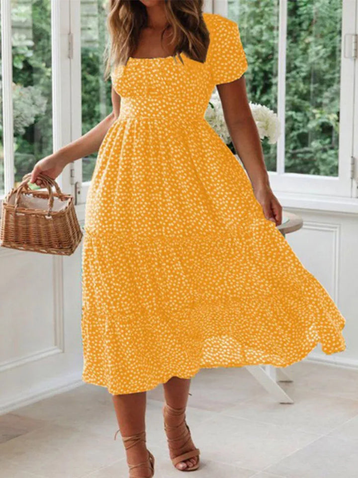 Liora™ | Vintage Floral Square Neck Midi Dress