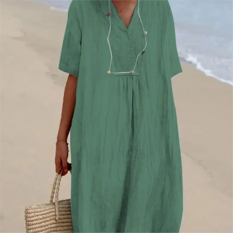 Sandra | Casual linen-textured dress with a V-neck