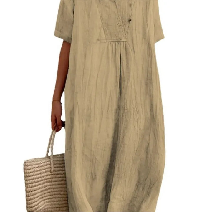 Sandra | Casual linen-textured dress with a V-neck