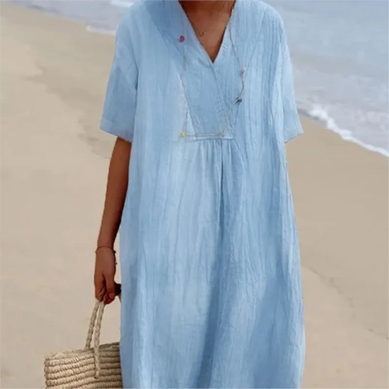 Sandra | Casual linen-textured dress with a V-neck