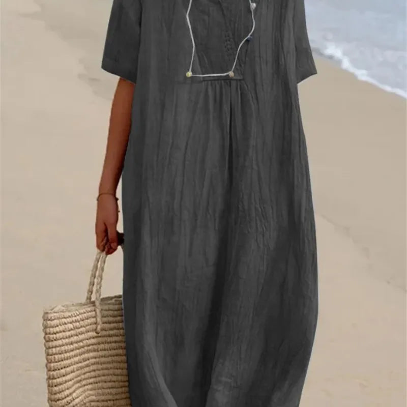 Sandra | Casual linen-textured dress with a V-neck