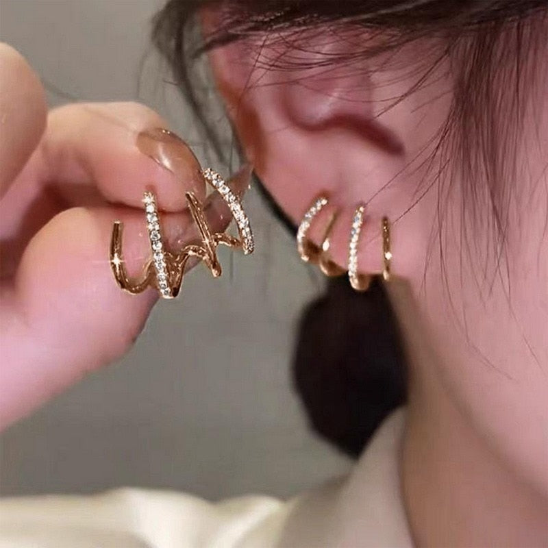 Victoria | Elegant Gold Multi-band Sparkling Earrings
