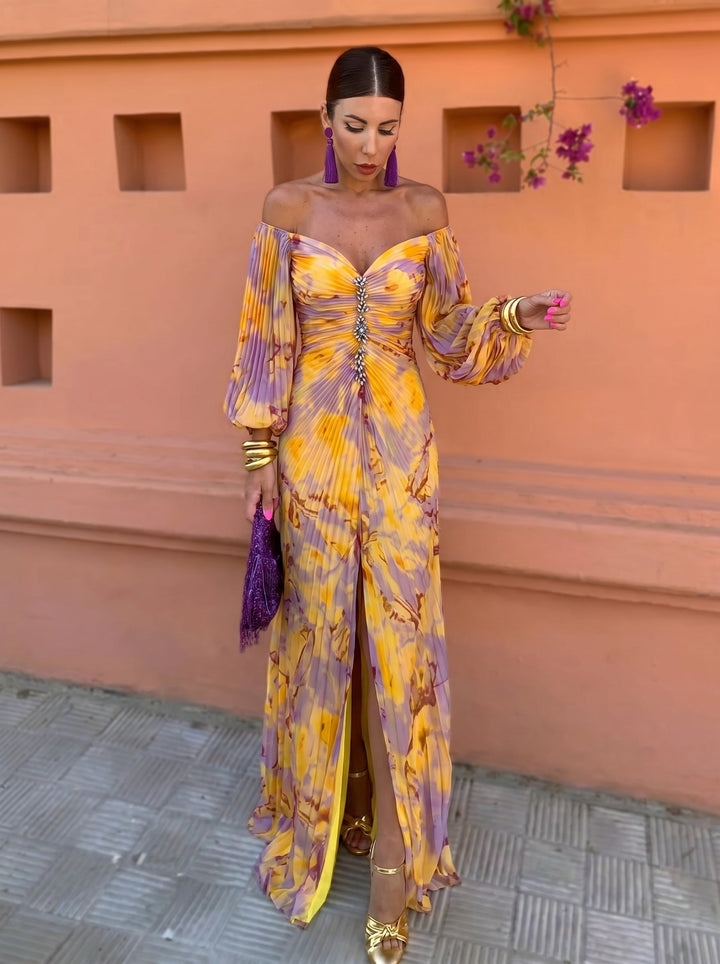 Gregoria dramatic off-shoulder maxi dress
