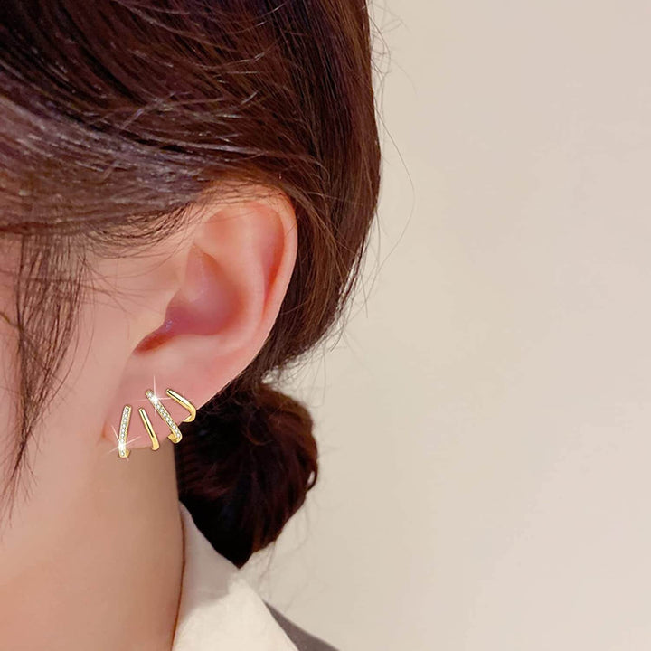 Victoria | Elegant Gold Multi-band Sparkling Earrings