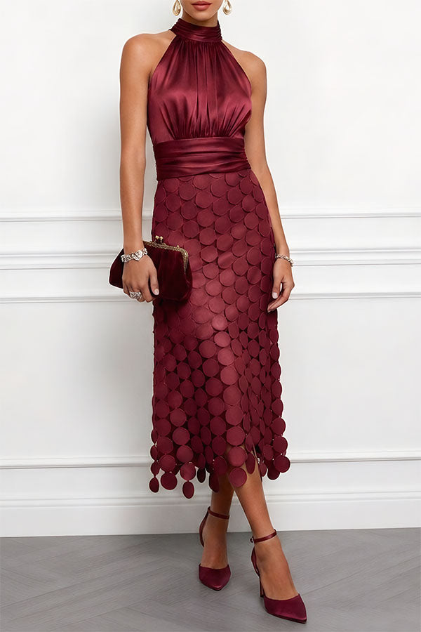 Cordelia halter midi dress in wine red