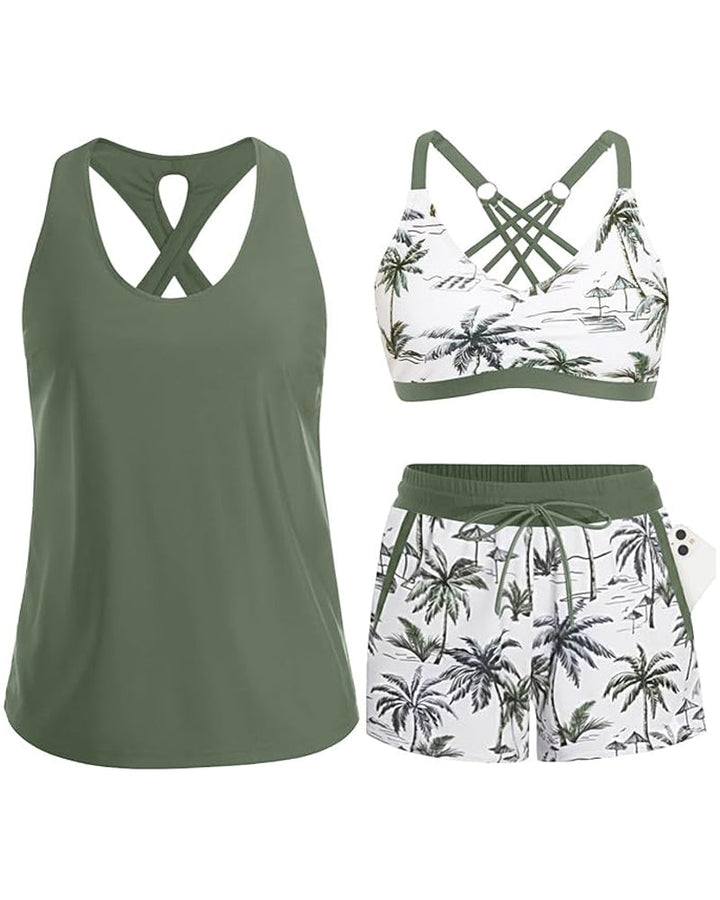 Ellaire | Three-Piece Tankini Bikini & Cover-Up Set