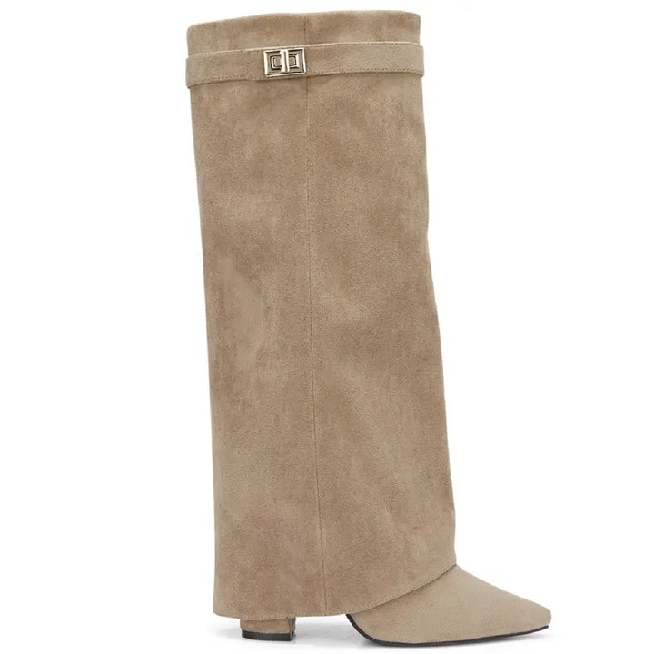 SARAH | Fold-Over Buckle Long Heeled Boots.