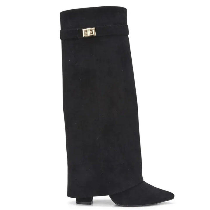SARAH | Fold-Over Buckle Long Heeled Boots.
