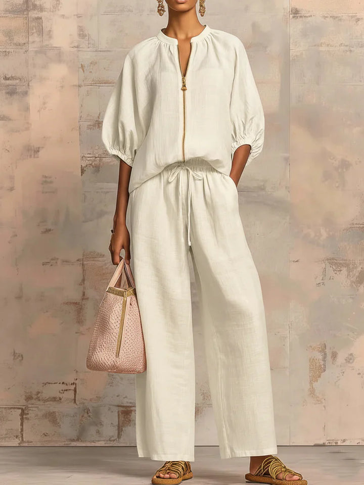 Alba | Two-Piece Set: Relaxed-Fit Shirt and Wide-Leg Pants