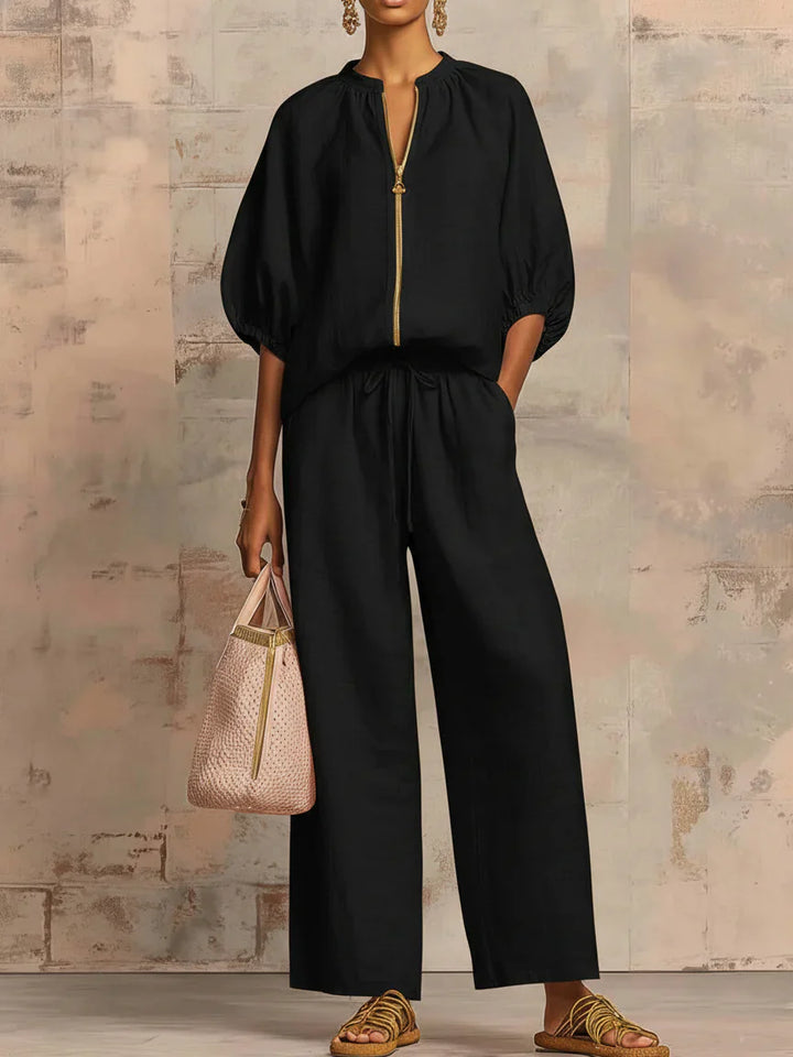 Alba | Two-Piece Set: Relaxed-Fit Shirt and Wide-Leg Pants